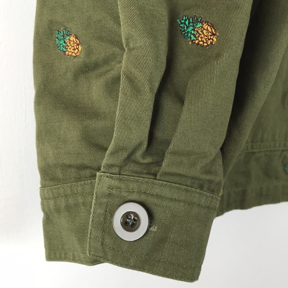 Anthropologie English Factory Pineapple Embroidered Utility Jacket Green Pockets - Picture 8 of 14